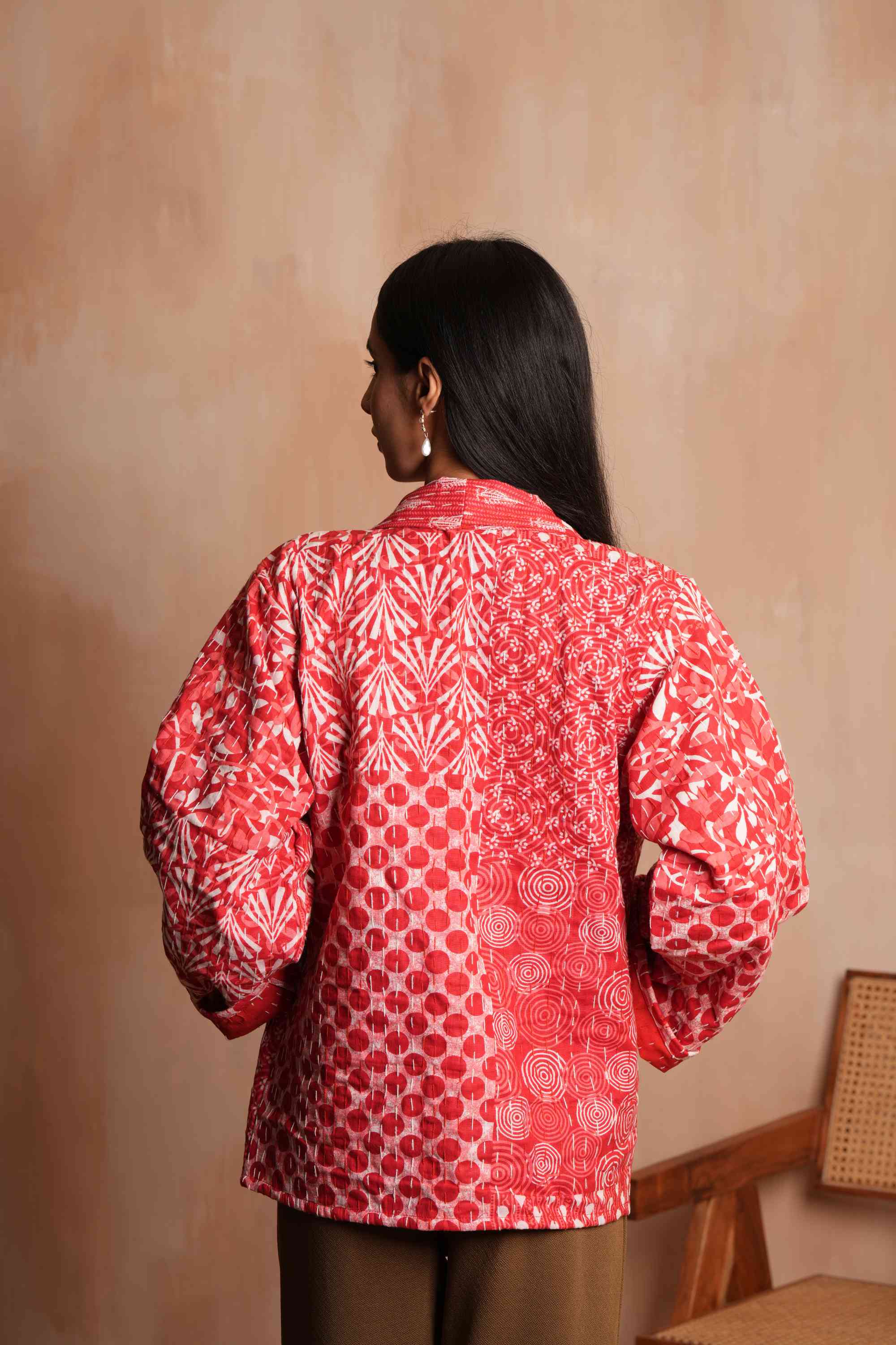 Handmade Patchwork Cotton Kantha Jacket Red