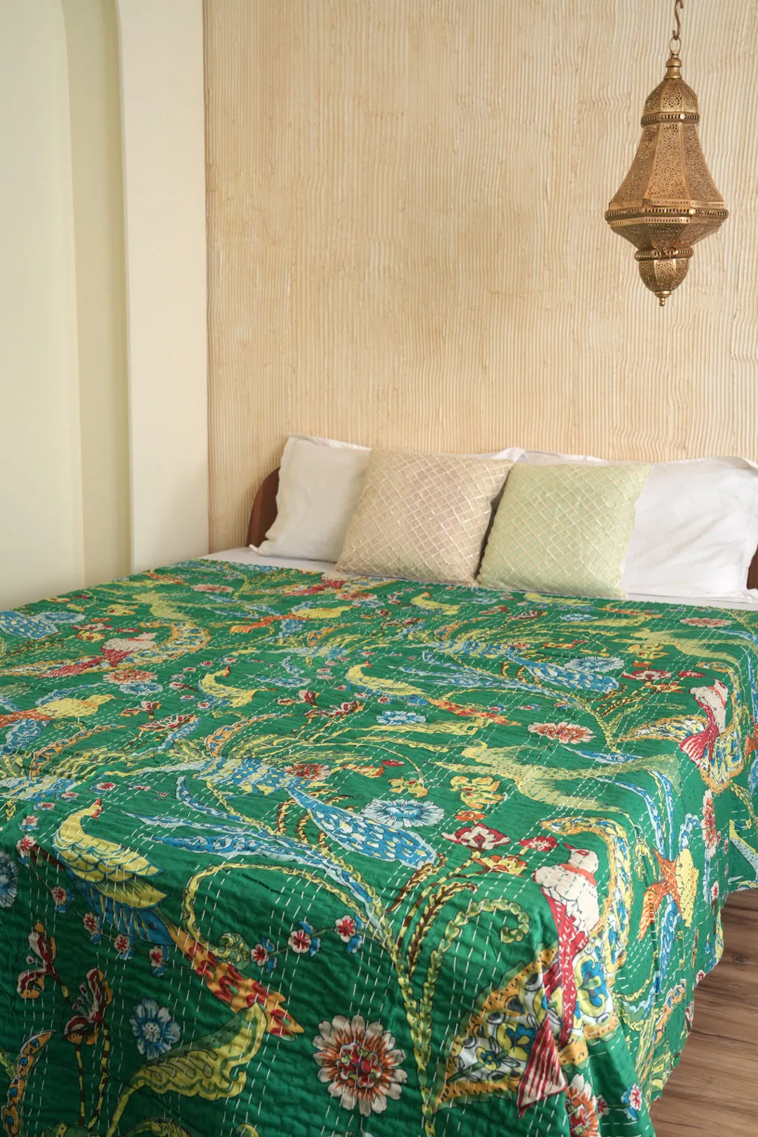 Peacock Kantha Quilt - Green