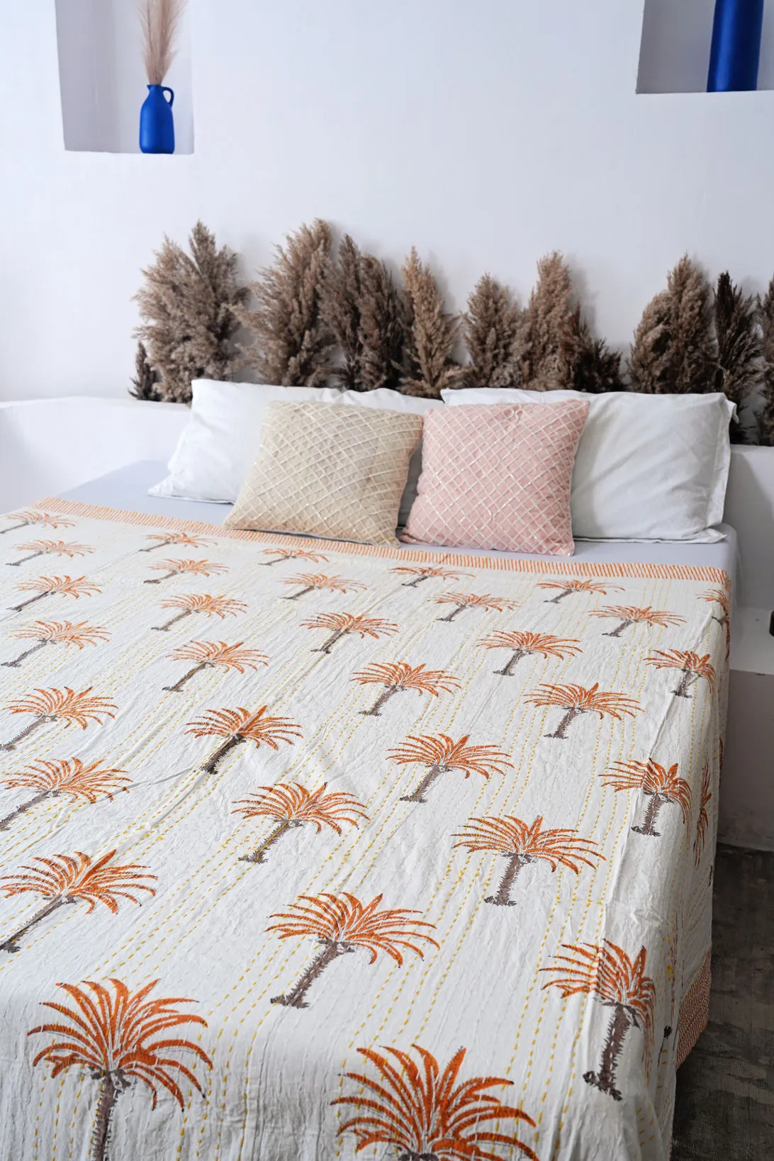 Palm Tree Kantha Quilt - Orange