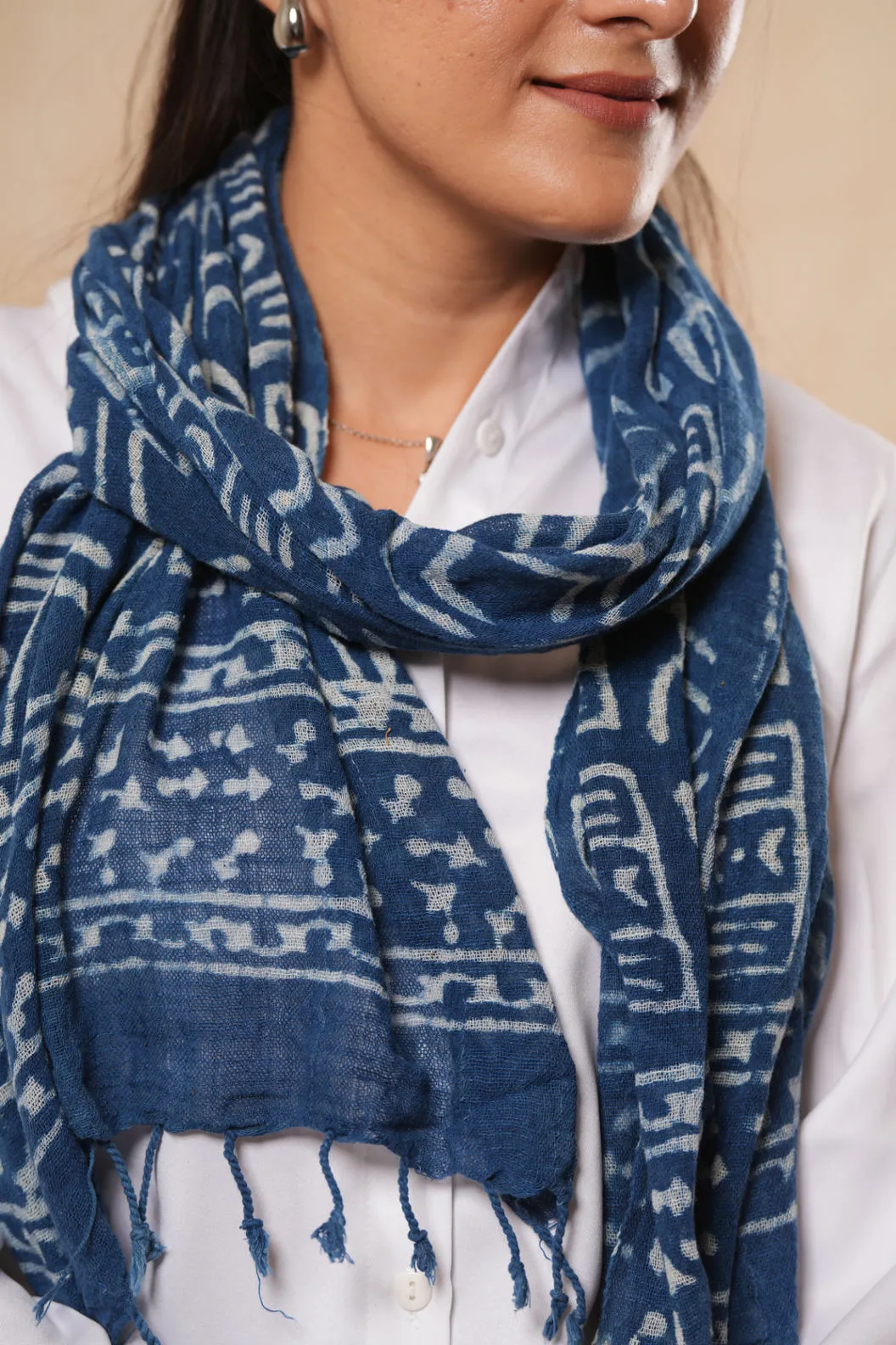 Indigo Cotton Printed Handmade Scarf - #D3