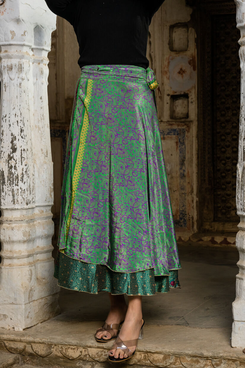 Indian Vintage Silk Sari Long Wrap Skirt