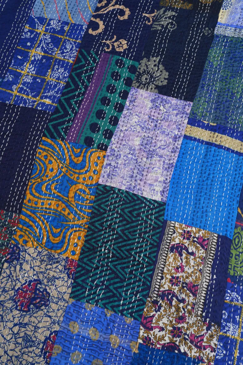 Boho Patchwork Silk Kantha Quilt