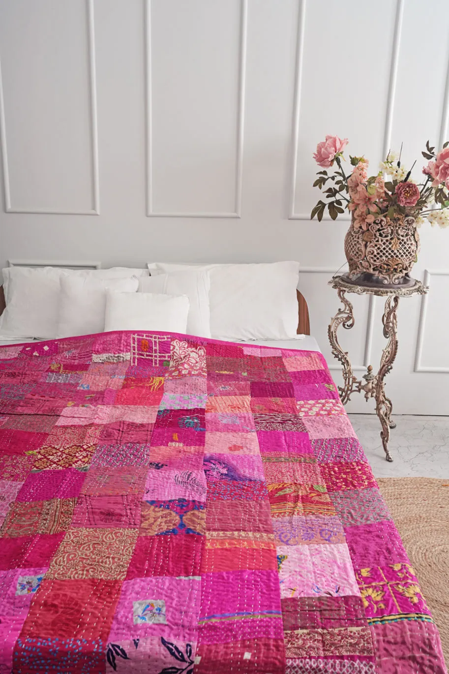 Silk Patchwork Kantha Quilt