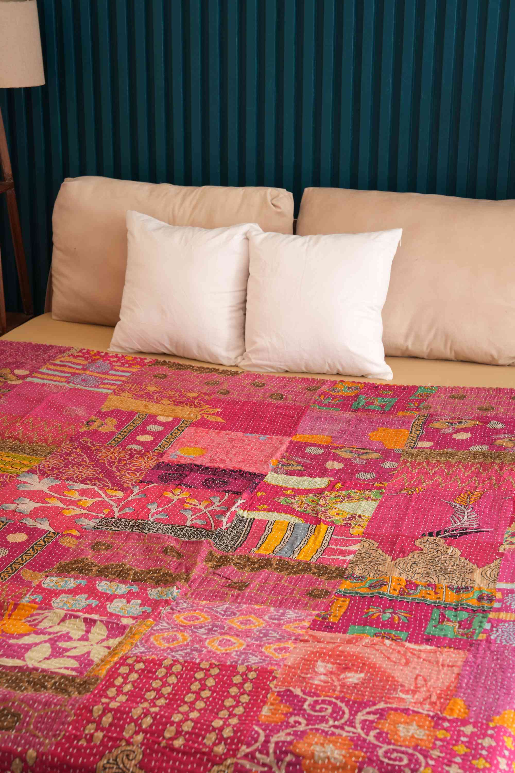 Handmade Cotton Pink Vintage Patchwork Kantha Quilt