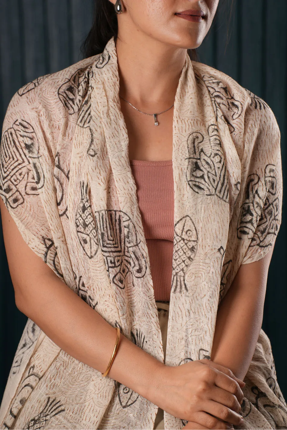 Artisan Hand-Block Printed Cotton Scarf | Intricate Designs | Soft & Comfortable - #22