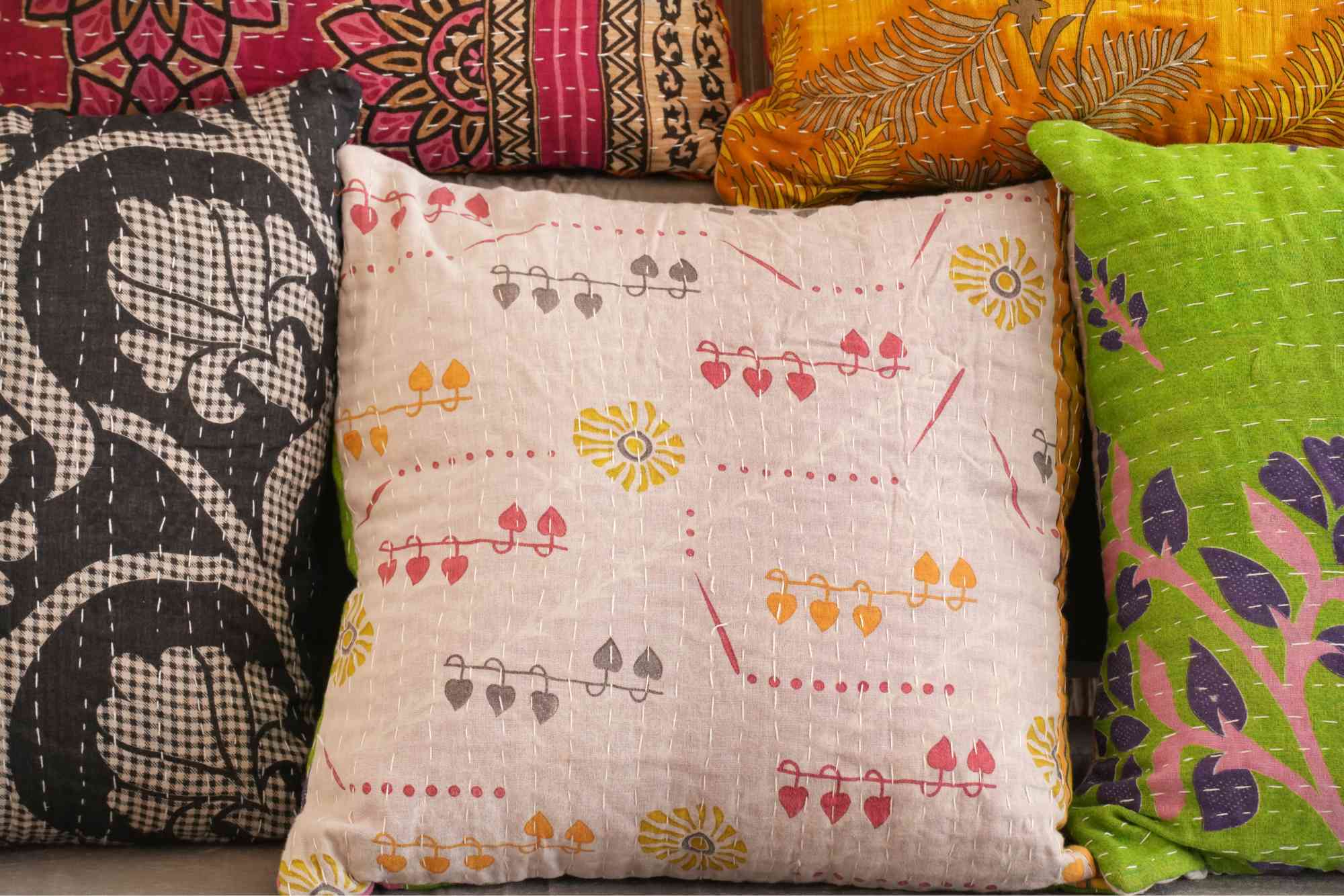 5 PC's Handmade Cotton Kantha Cushion Covers