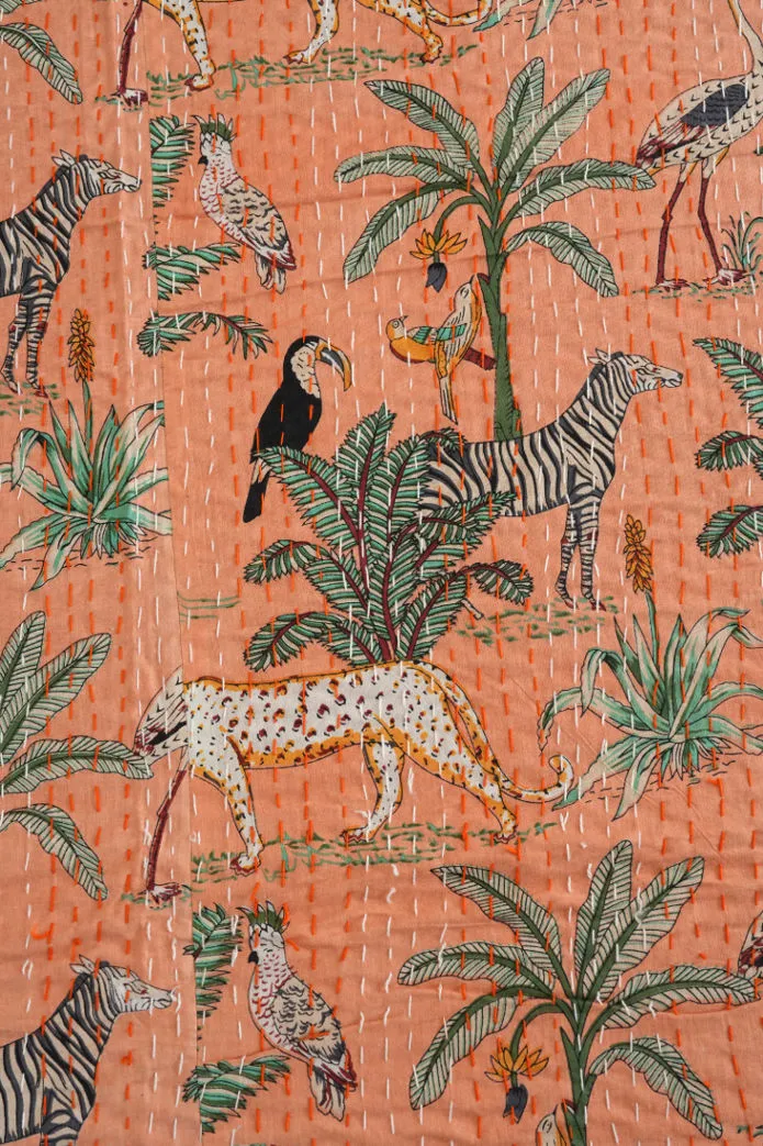 Peach Safari Kantha Quilt