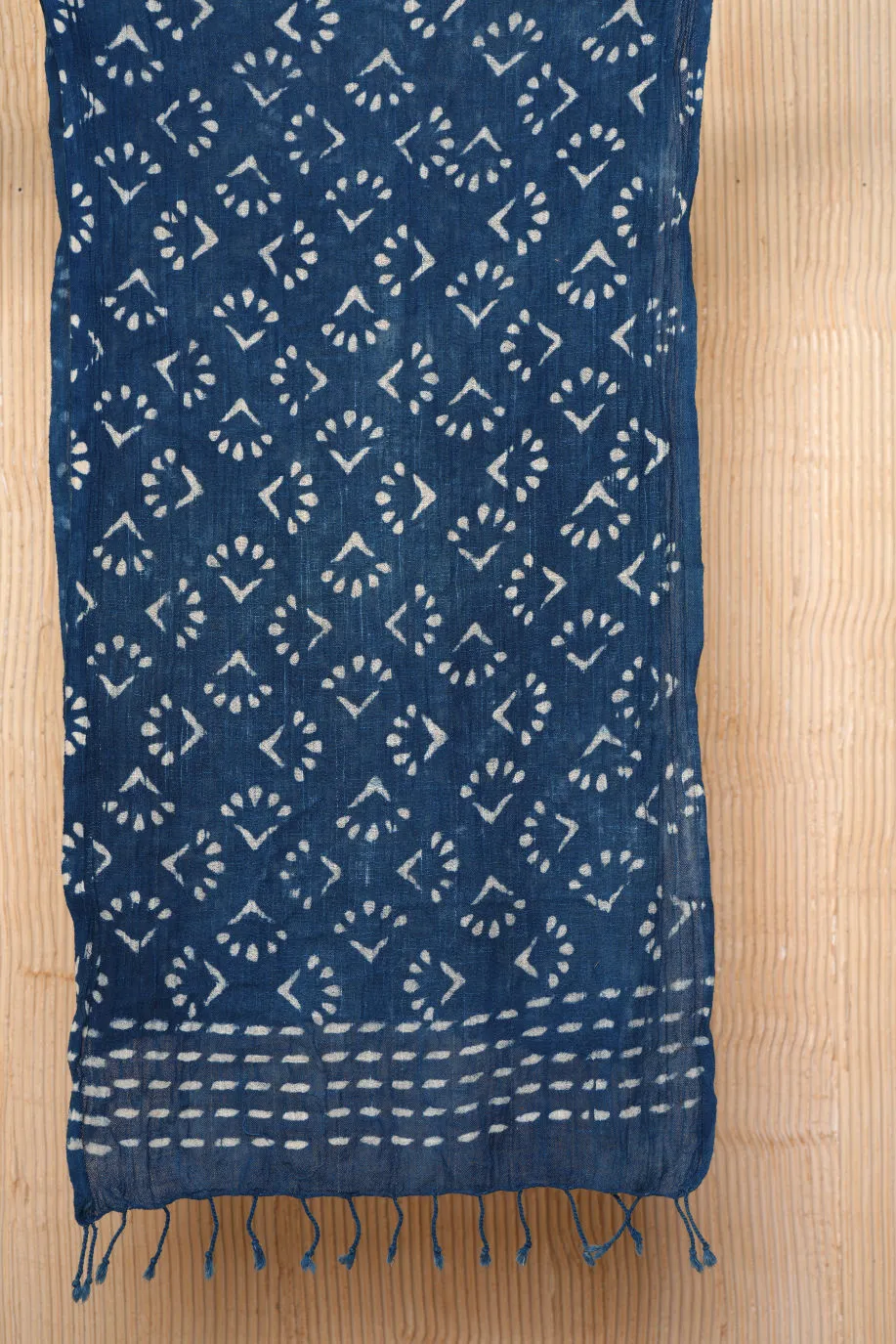 Hand Printed Indian Indigo Organic Cotton Scarf - #D2