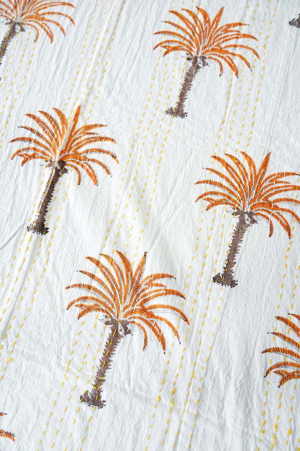 Palm Tree Kantha Quilt - Orange