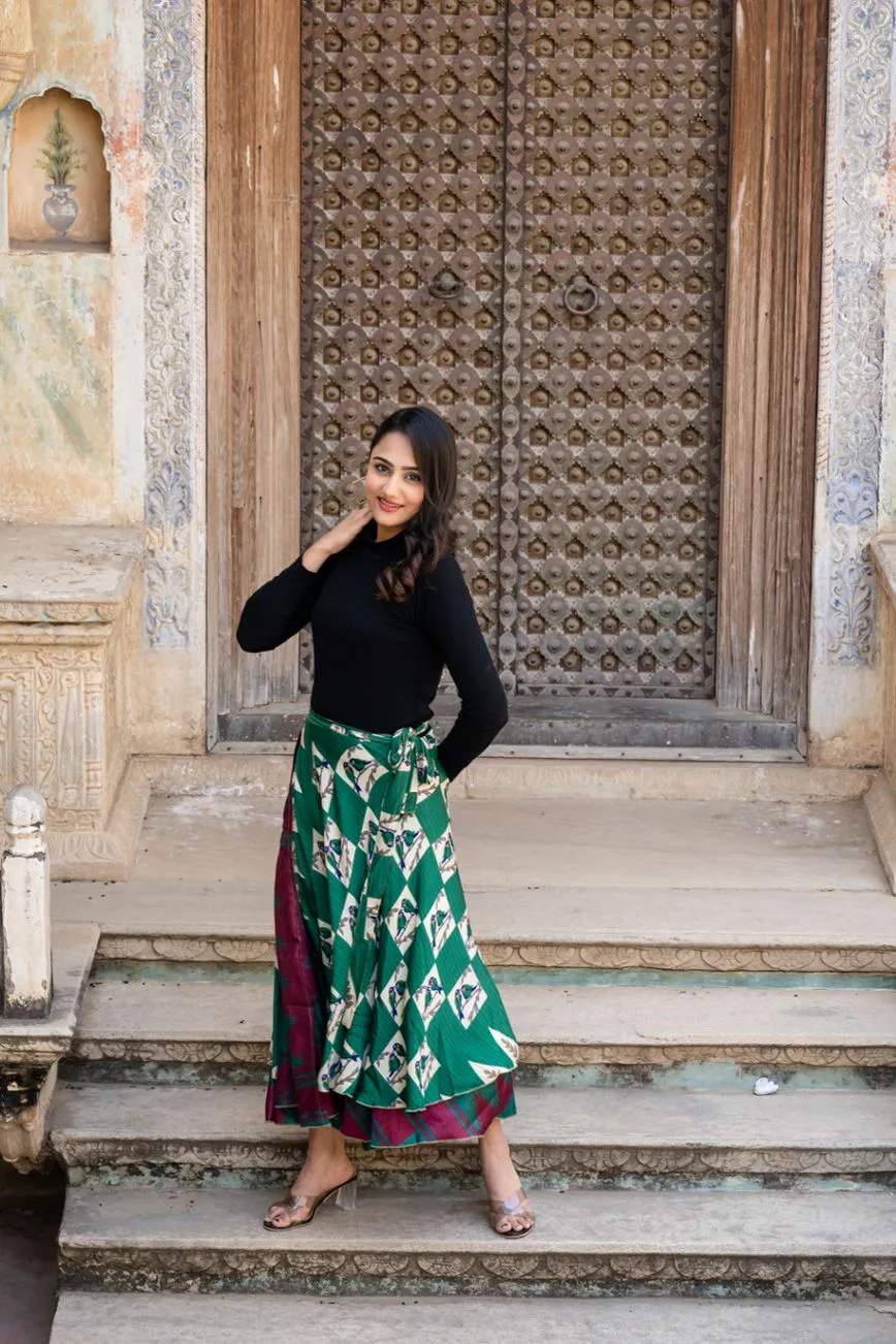 Sari Silk Layered Long Wrap Skirt