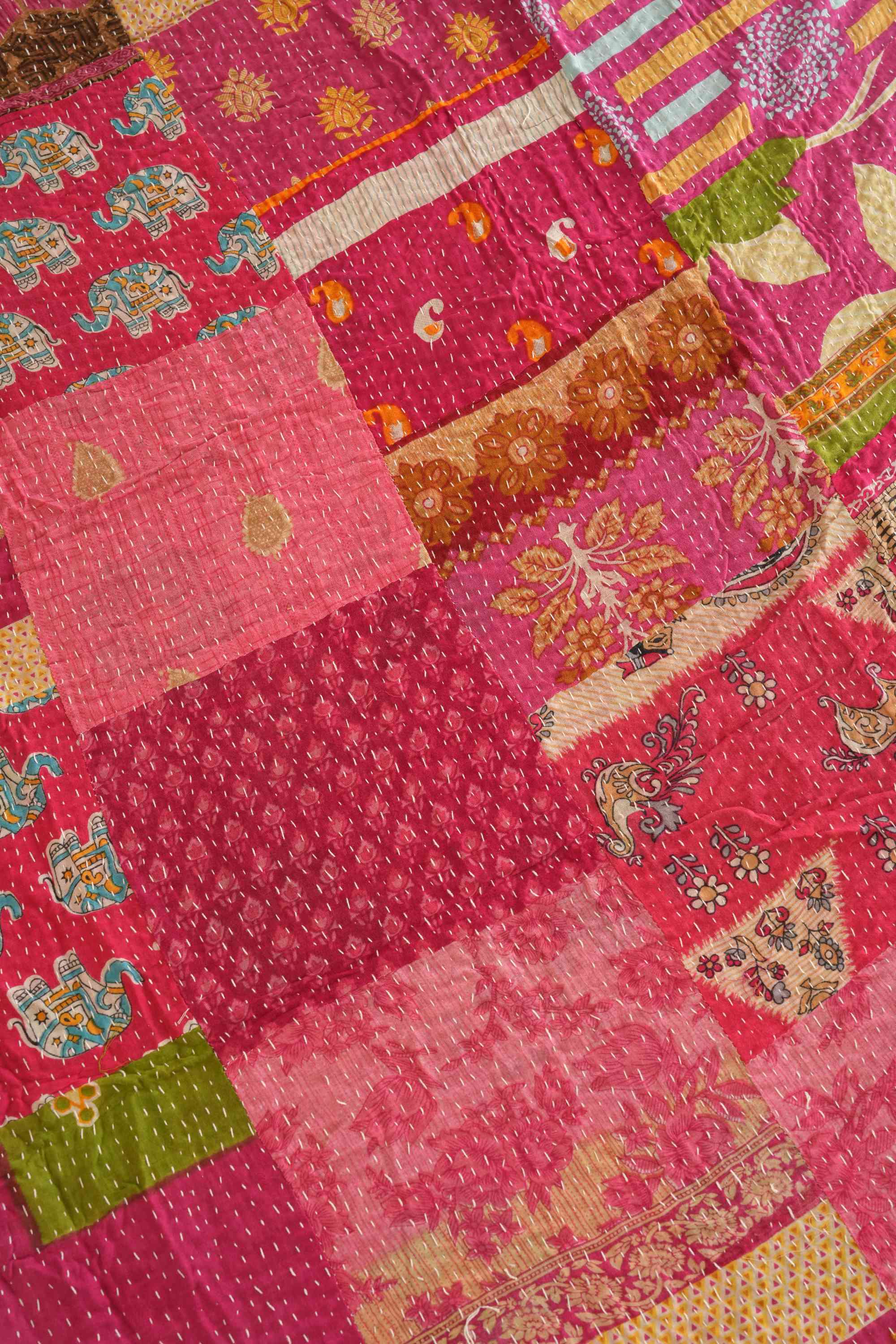 Handmade Cotton Vintage Patchwork Kantha Quilt Pink