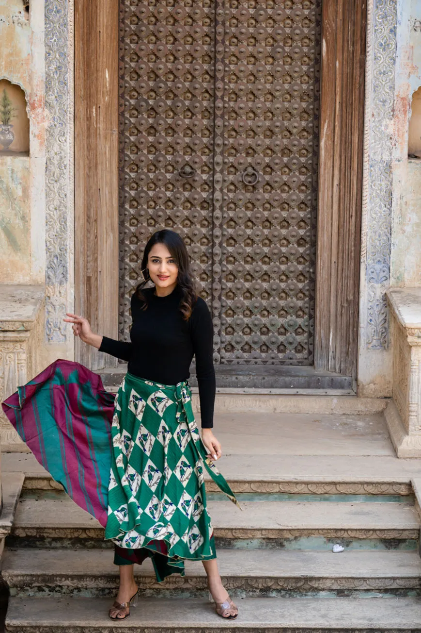 Sari Silk Layered Long Wrap Skirt