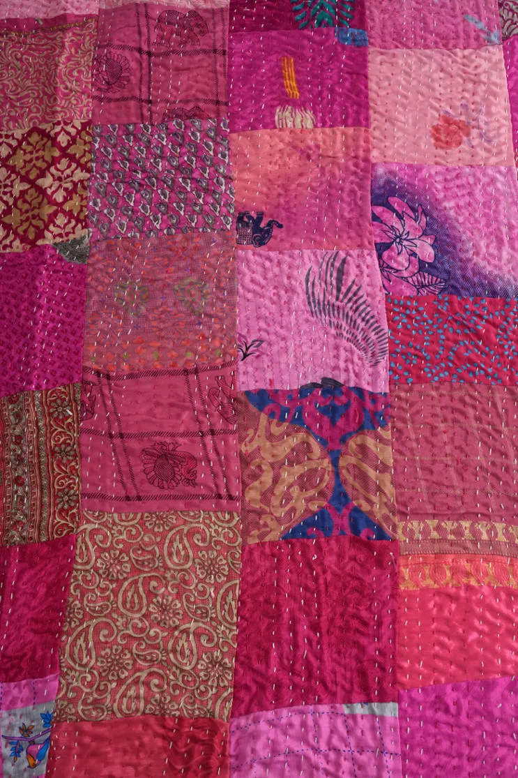 Silk Patchwork Kantha Quilt