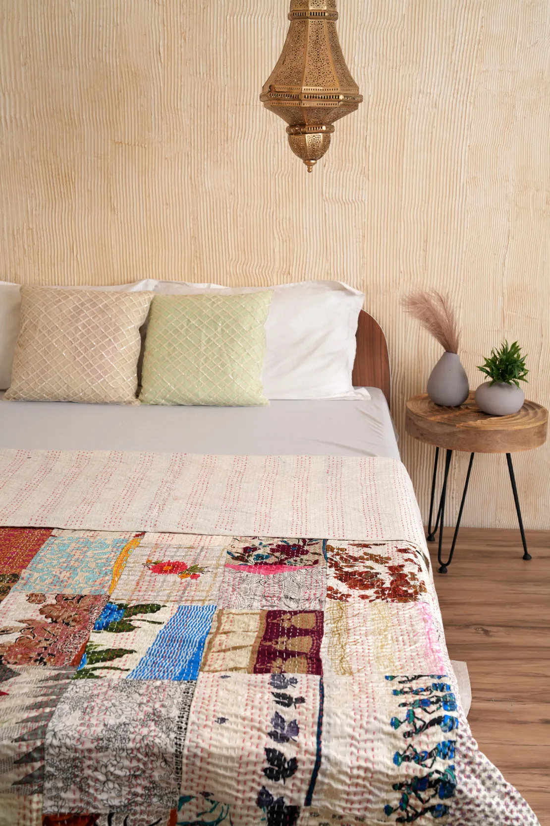 Bohemian Patchwork Silk Kantha Bedspread