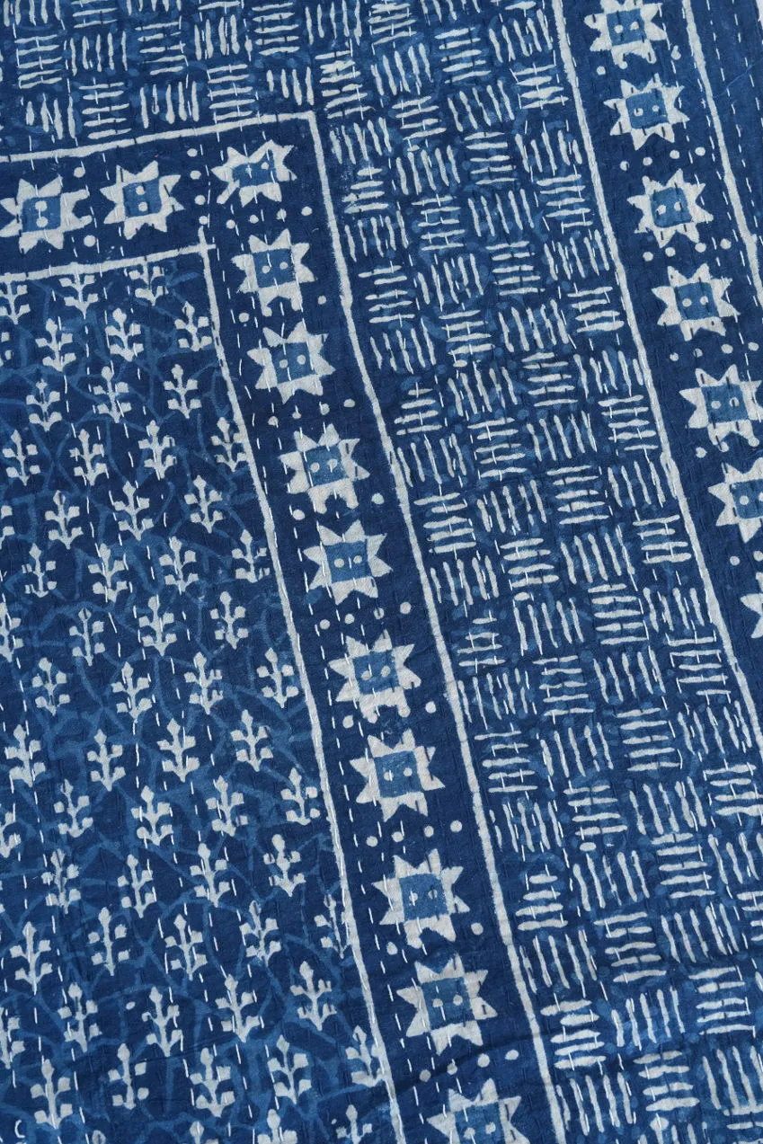 The Indigo Stars Handmade Indigo Kantha Quilt