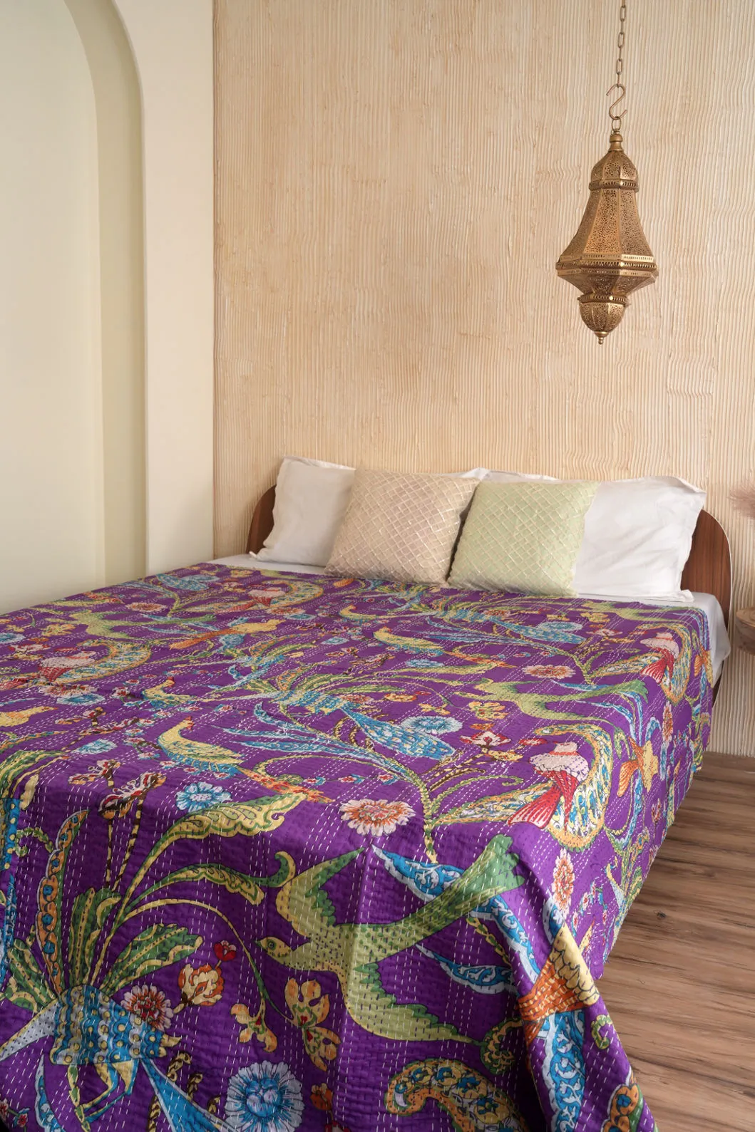 Peacock Kantha Quilt - Purple