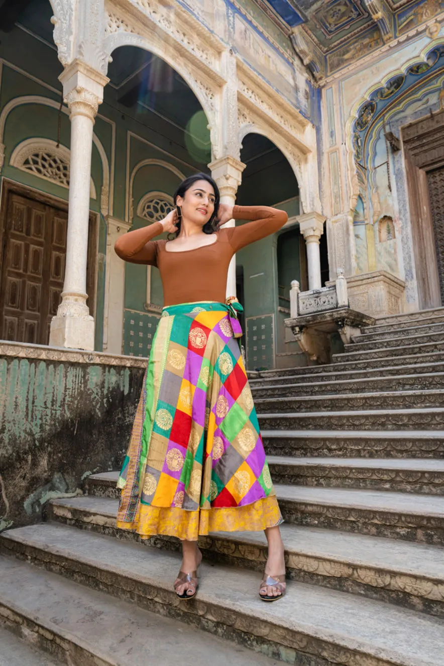 Colorful Silk Long Wrap Skirt