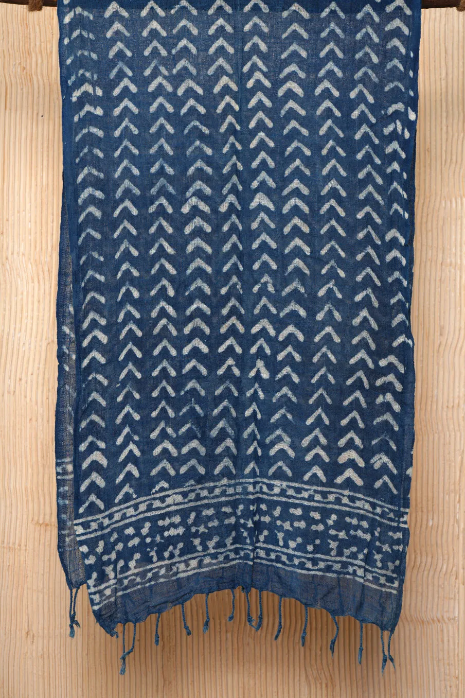 Geometric Hand Printed Cotton Indigo Blue Scarf - #D7