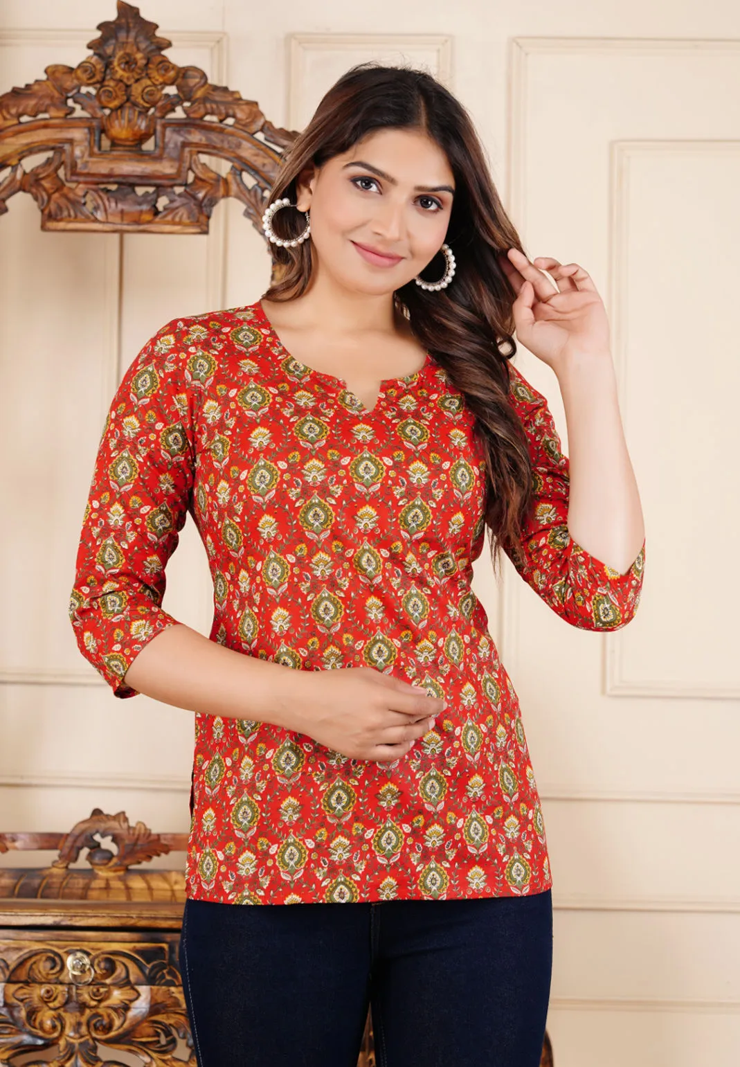 Casual Red Printed Top for Women