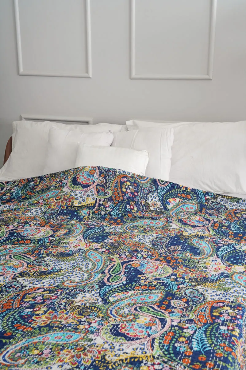 Blue Paisley Kantha Quilt