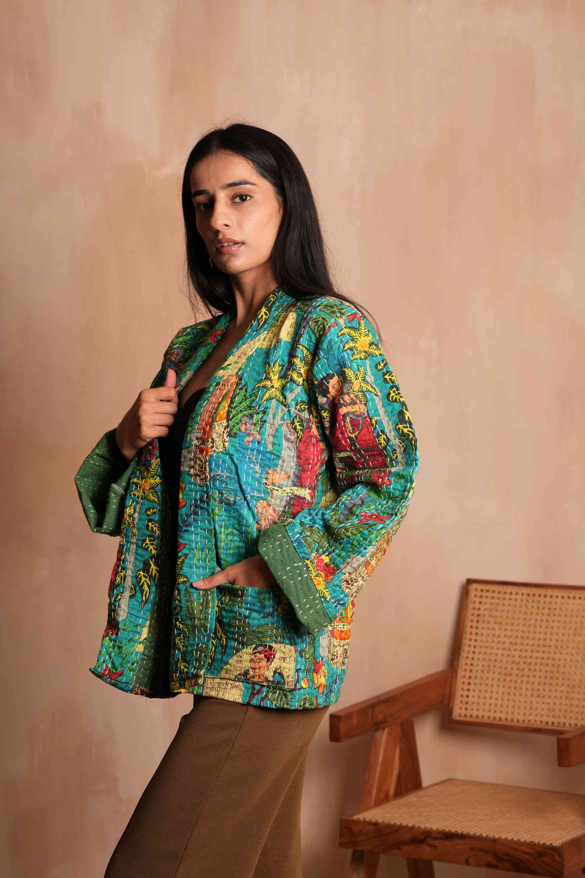 Frida Kahlo Indian Cotton Kantha Jacket Unisex