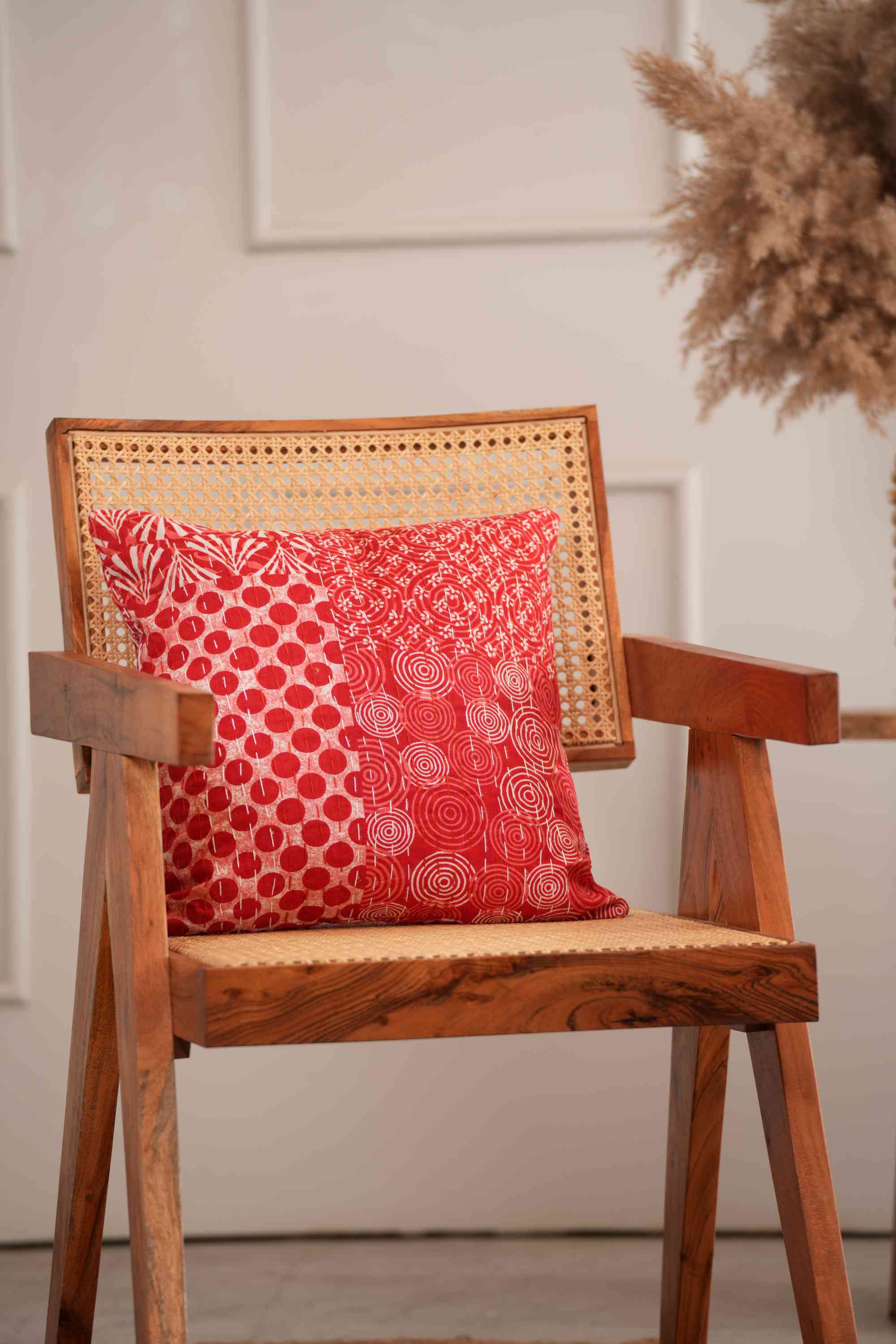 Handmade Cotton Patchwork Kantha Cushion Cover Red