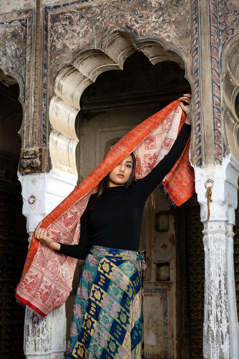 Vintage Silk Kantha Scarf Reversible