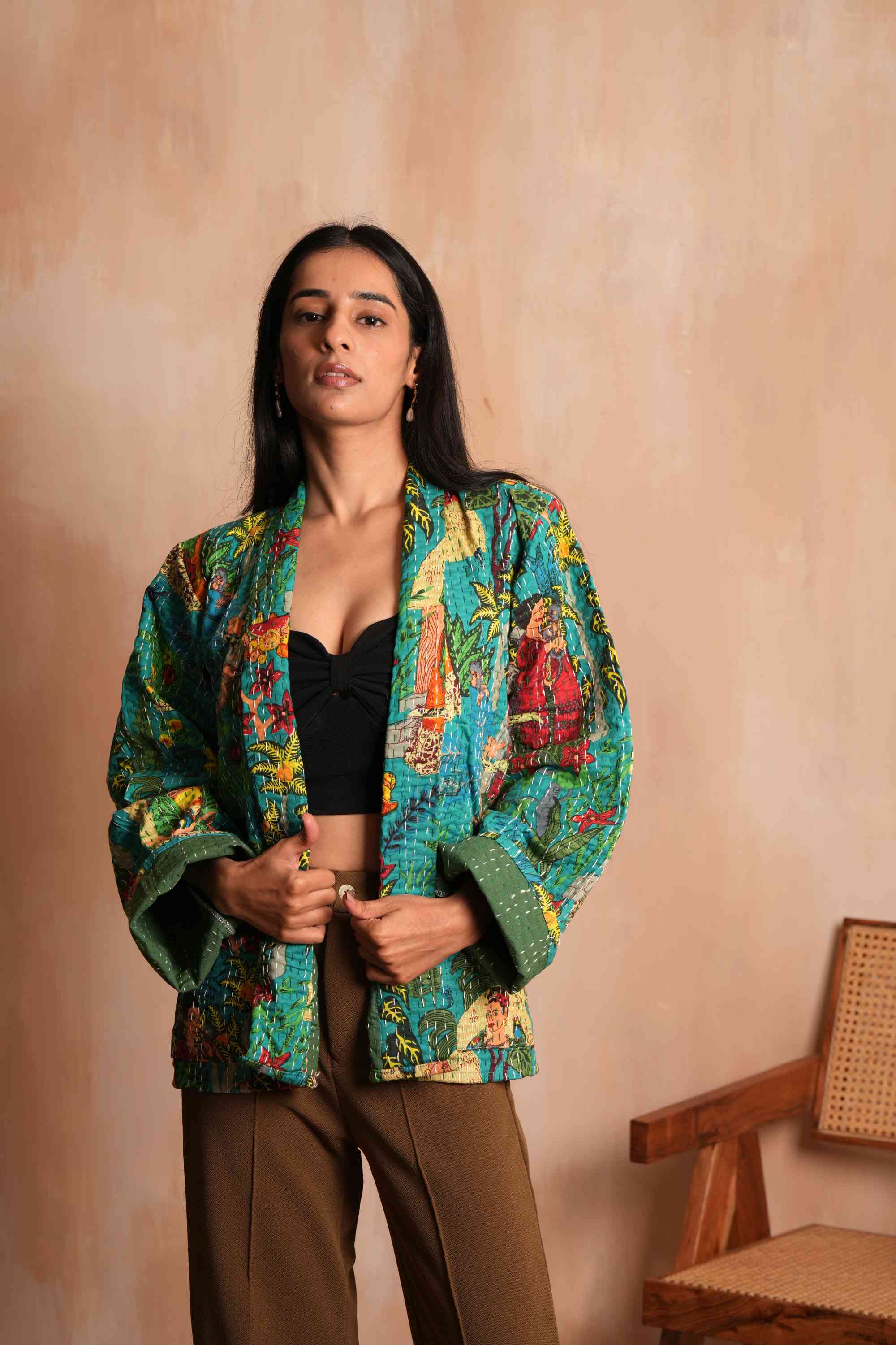 Frida Kahlo Indian Cotton Kantha Jacket Unisex