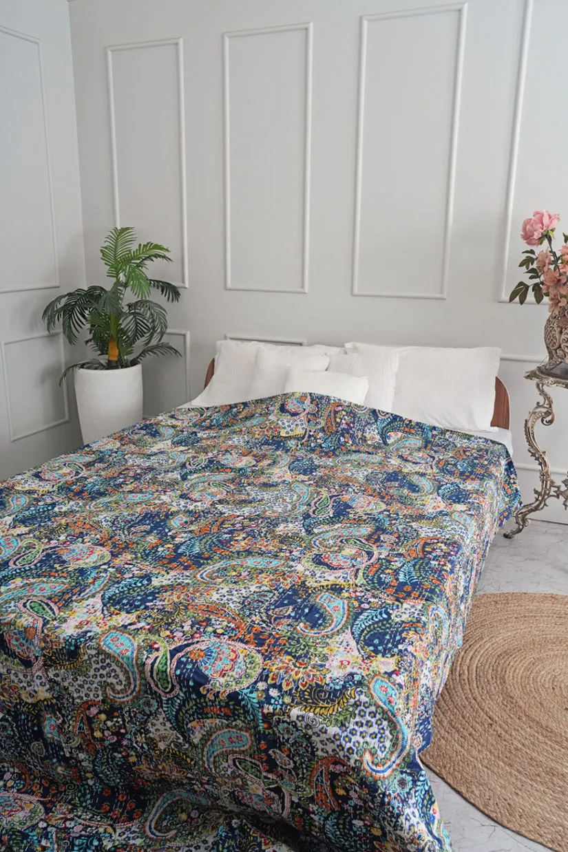 Blue Paisley Kantha Quilt