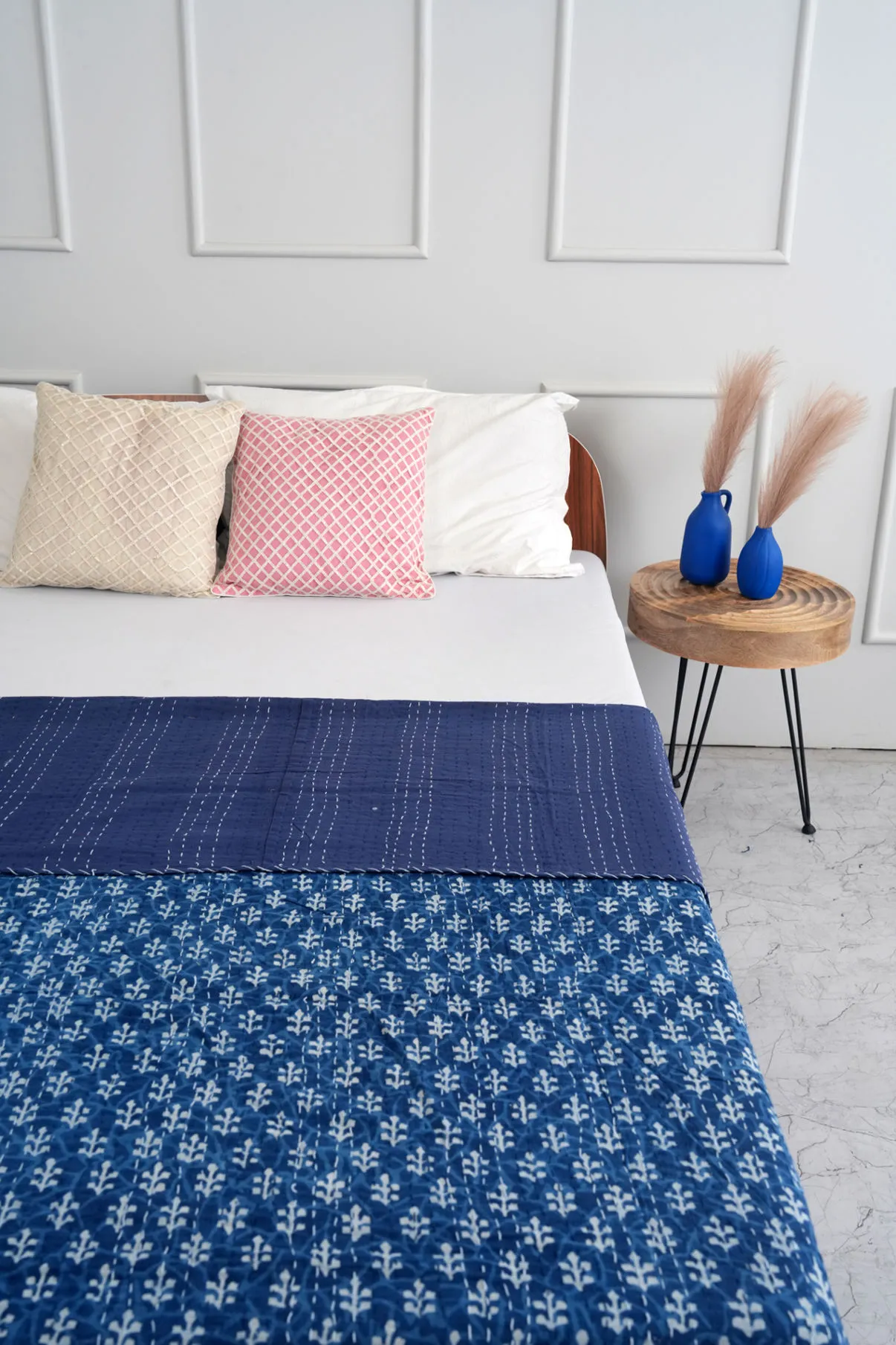 The Indigo Stars Handmade Indigo Kantha Quilt