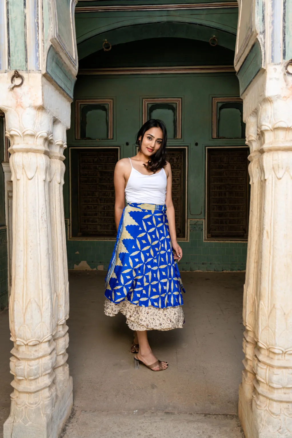 Tea Length Silk Sari Wrap Skirt