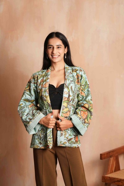 Handmade Flower Cotton Kantha Jacket