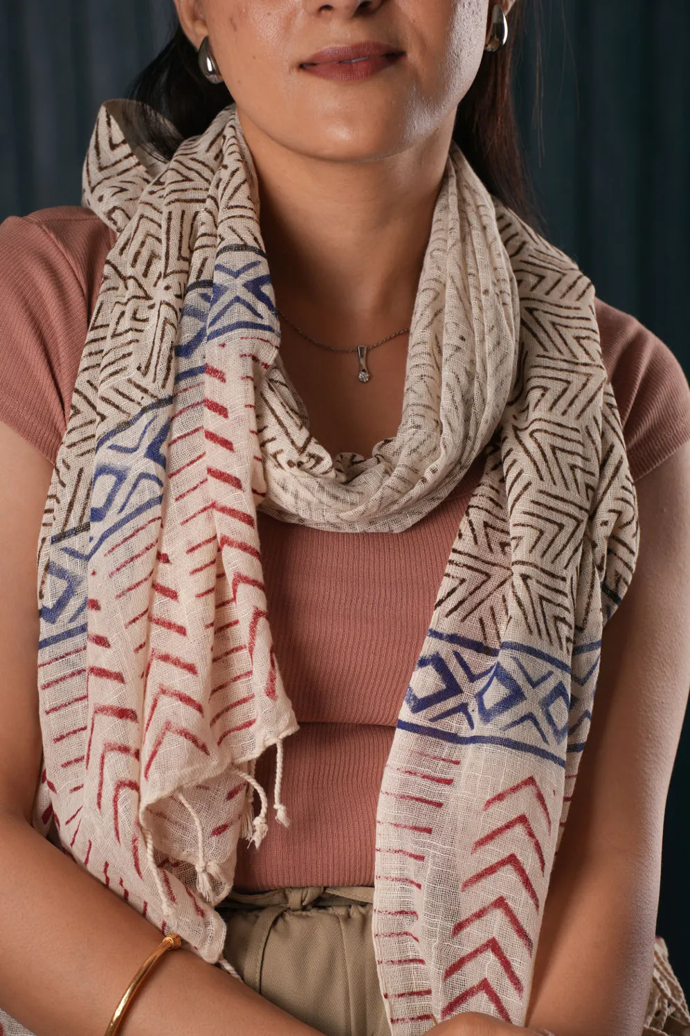 Hand-Block Printed Organic Cotton Scarf - Eco-Friendly & Stylish Accessory #23