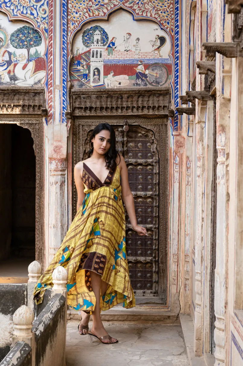 Indian Sari Silk Backless Halter Summer Hippie Dress