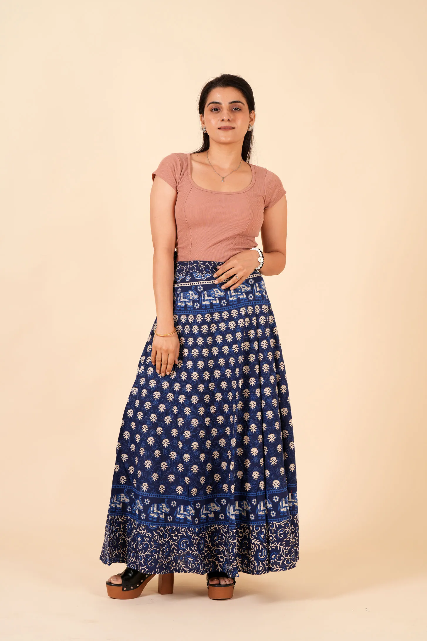 Indigo Blue Cotton Long Maxi Wrap Skirt