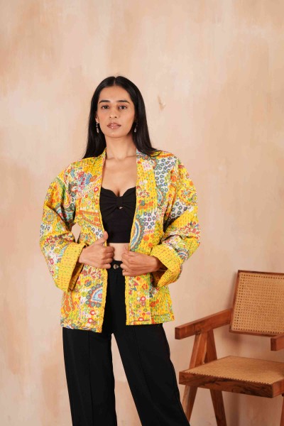 Paisley Printed Cotton Kantha Jacket