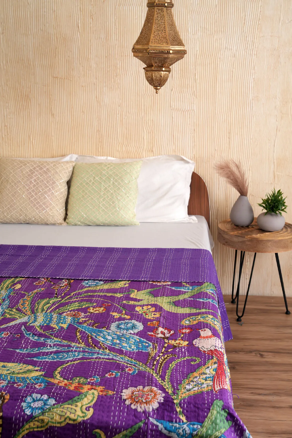 Peacock Kantha Quilt - Purple