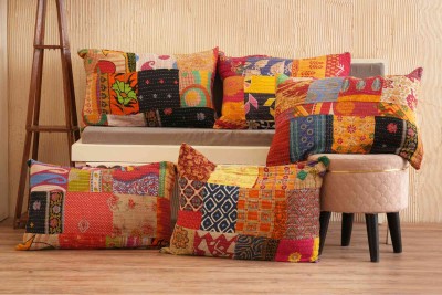 5 PC's Handmade Patchwork Cotton Kantha Cushion Covers