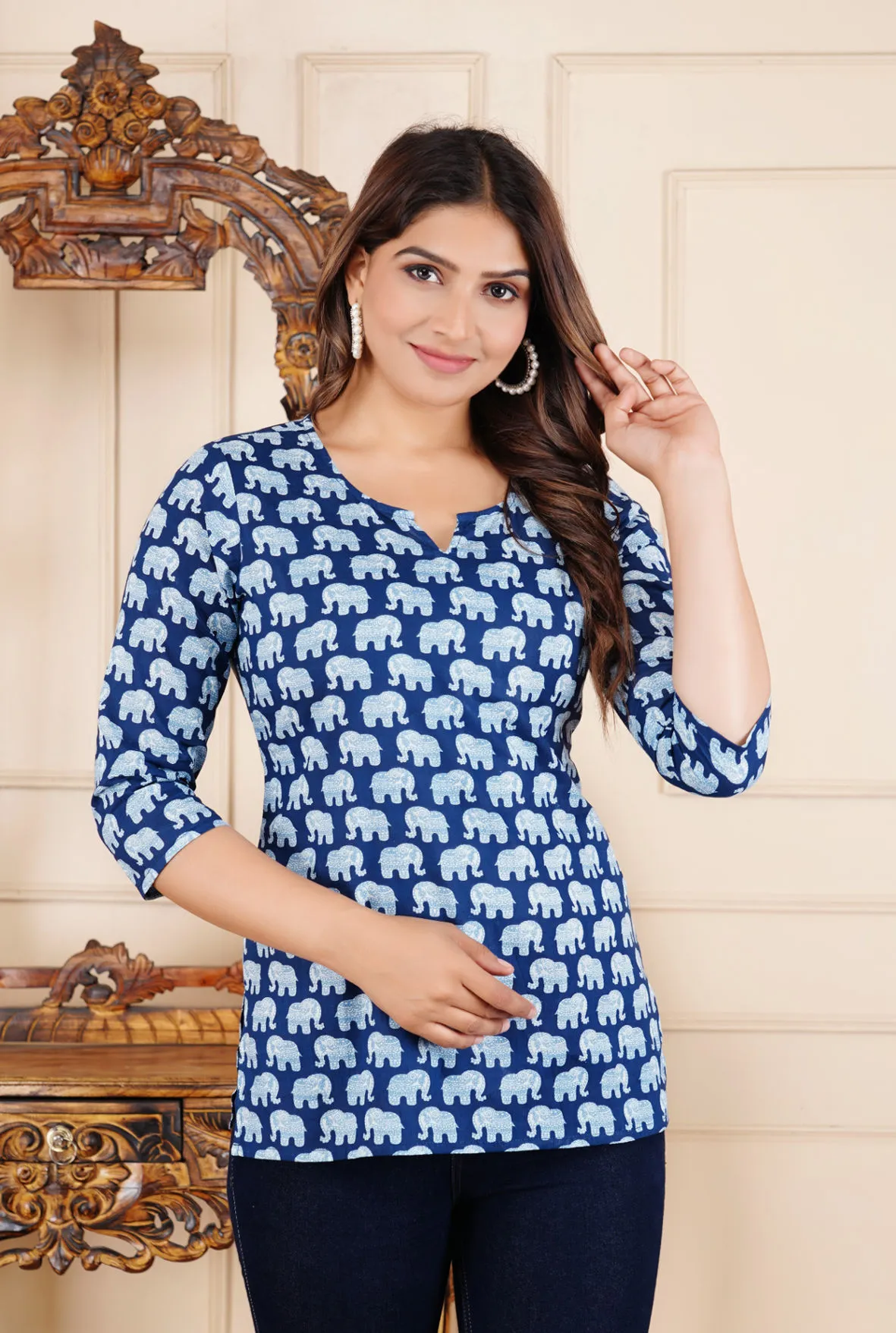 Indigo Hand Block Printed Women Kurta / Tunic / Top