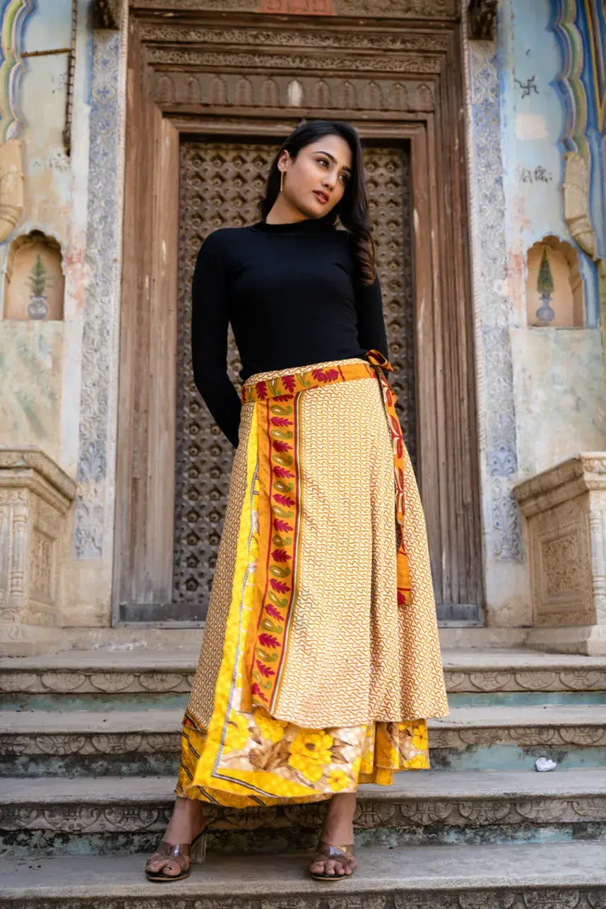 Women's Silk Sari Magic Wrap Skirt Reversible