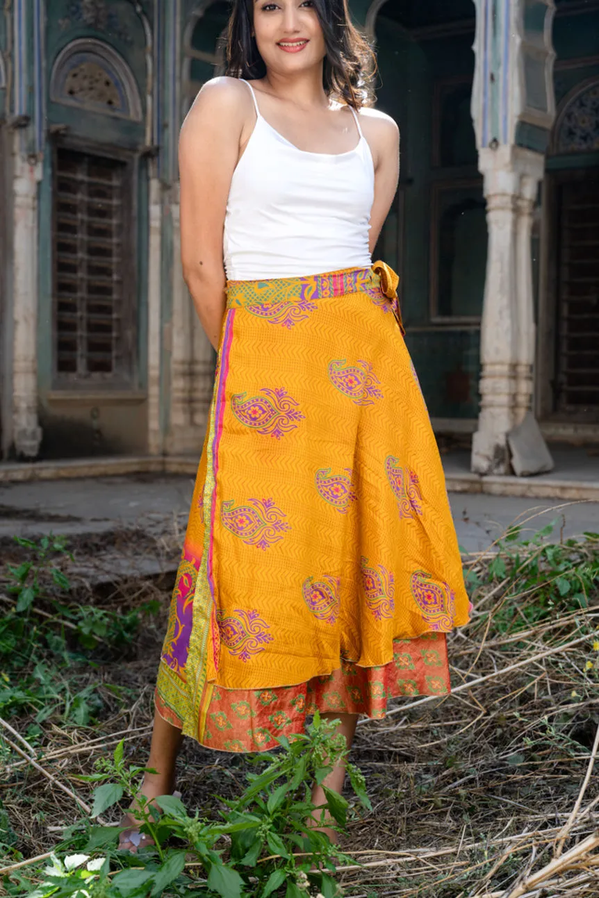 Light Orange Handmade Vintage Silk Sari Skirt