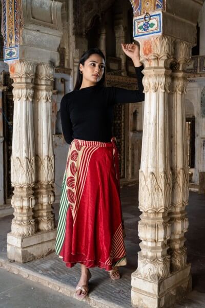 Handmade Silk Magic Wrap Skirt - Red